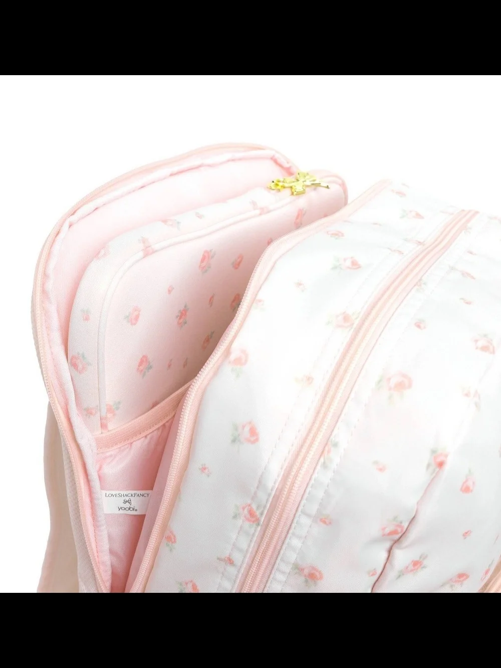 LoveShackFancy Pink Quilted Backpack with Bow Charm